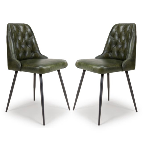 Basel Green Genuine Buffalo Leather Dining Chairs In Pair