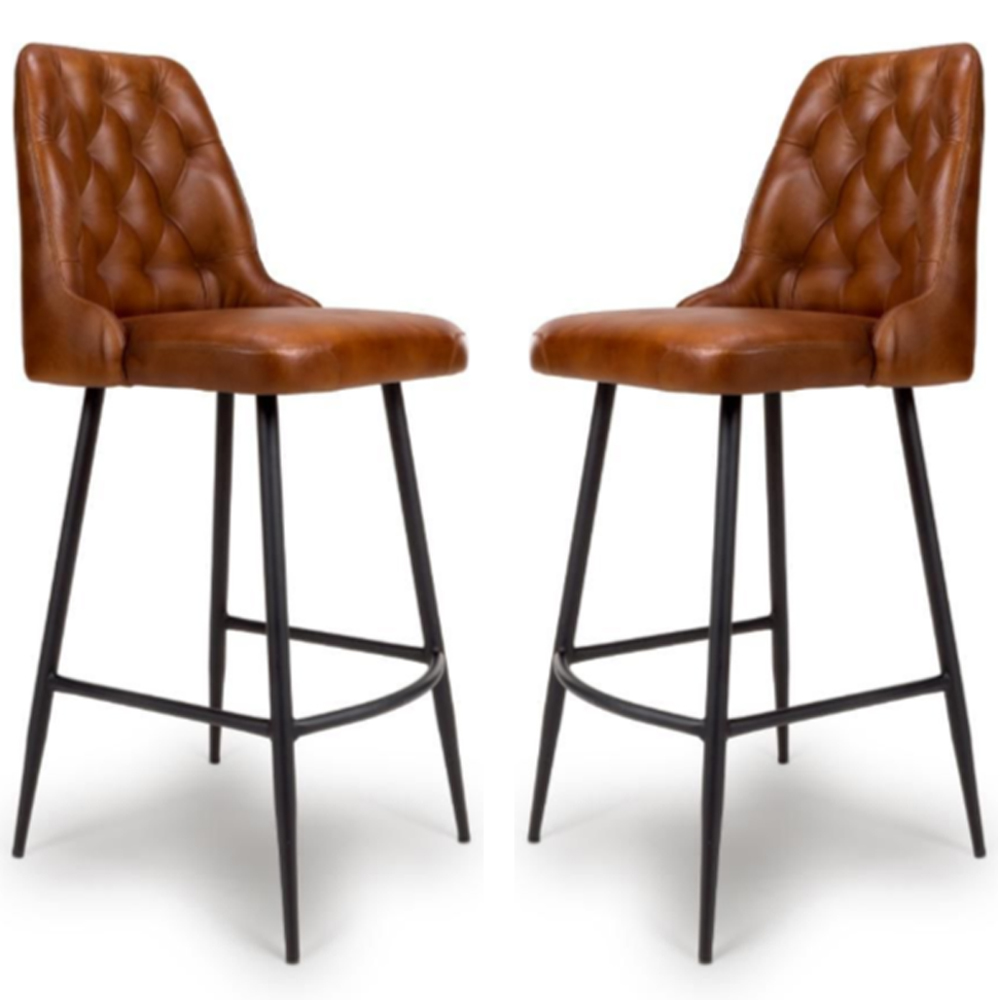 basel tan buffalo leather bar chairs in pair-image-96835