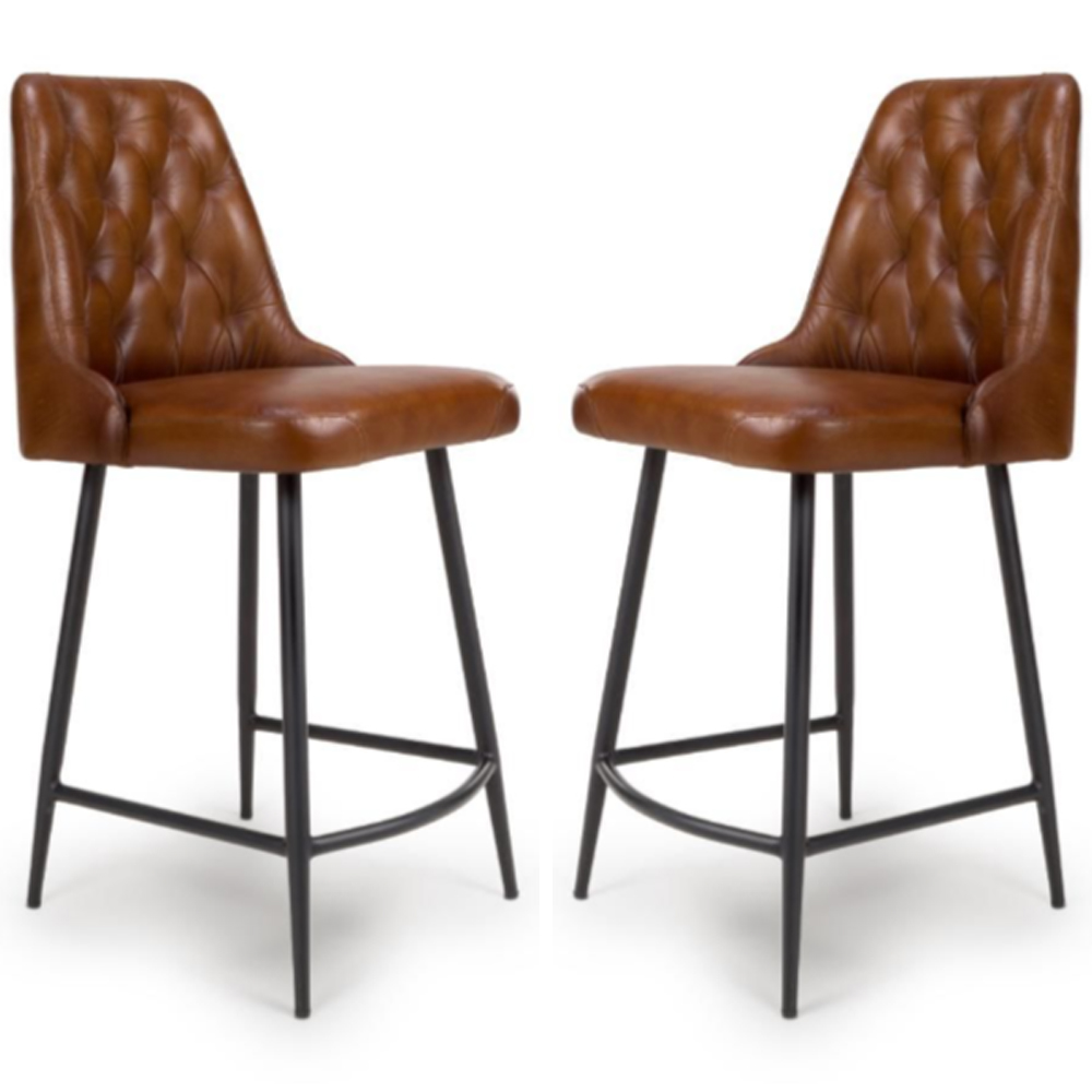 basel tan buffalo leather counter bar chairs in pair-image-96831