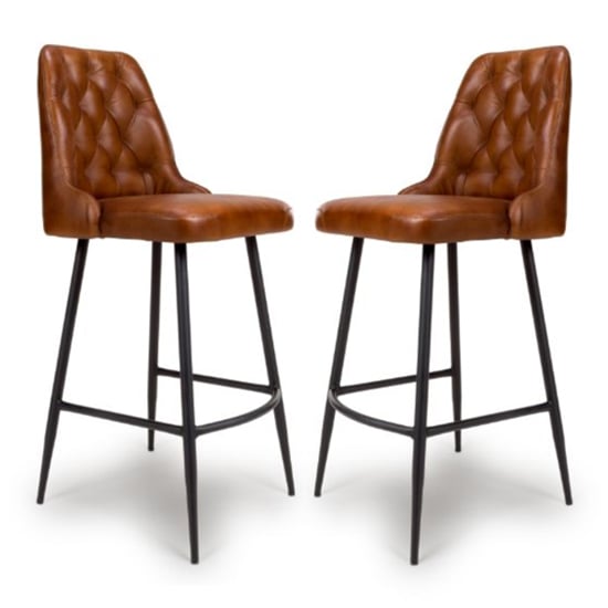 Product photograph of Basel Tan Genuine Buffalo Leather Bar Chairs In Pair from Furniture in Fashion