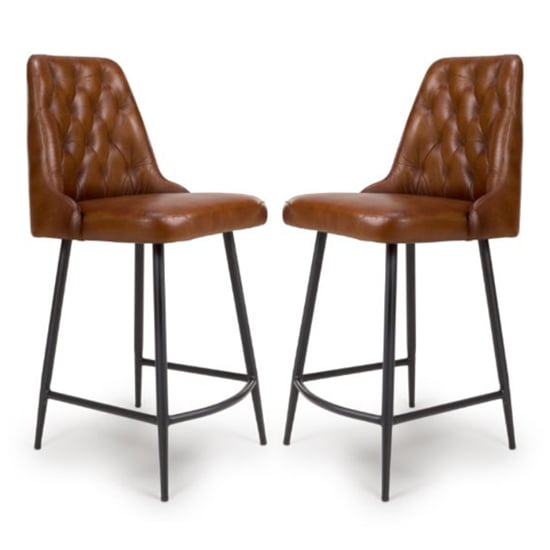 Basel Tan Genuine Buffalo Leather Counter Bar Chairs In Pair