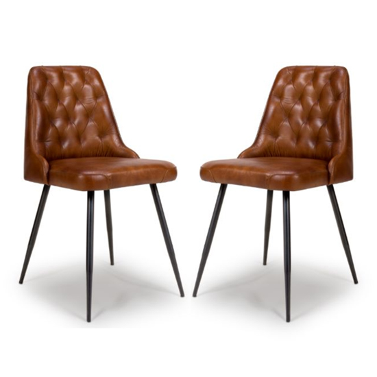 Basel Tan Genuine Buffalo Leather Dining Chairs In Pair