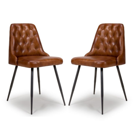 Read more about Basel tan genuine buffalo leather dining chairs in pair