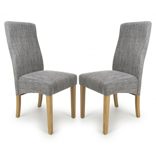 Read more about Basey dark grey fabric dining chairs with oak legs in pair
