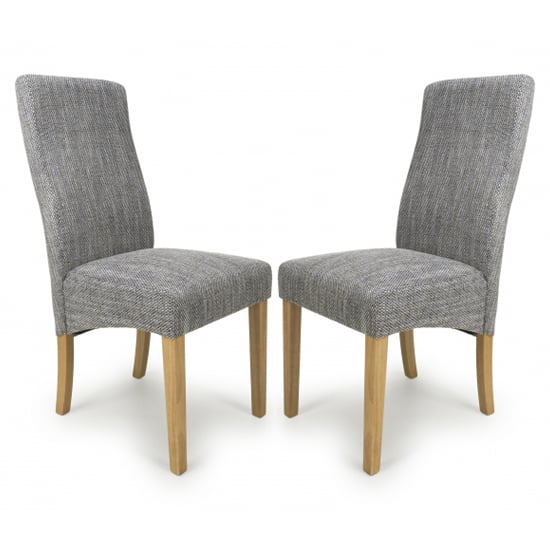 Basey Grey Tweed Fabric Dining Chairs In Pair