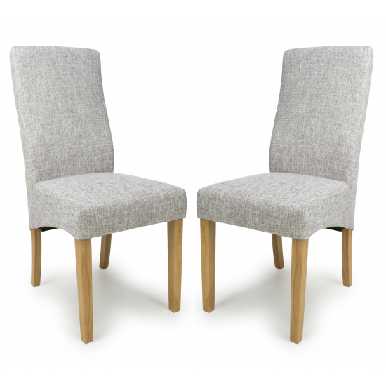 Read more about Basey light grey fabric dining chairs with oak legs in pair