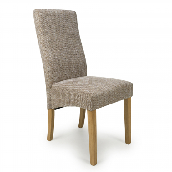 Basey Oatmeal Fabric Dining Chairs With Oak Legs In Pair