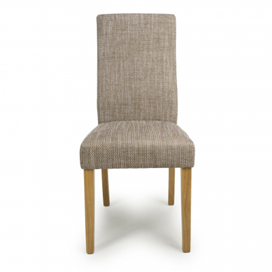 Basey Oatmeal Fabric Dining Chairs With Oak Legs In Pair