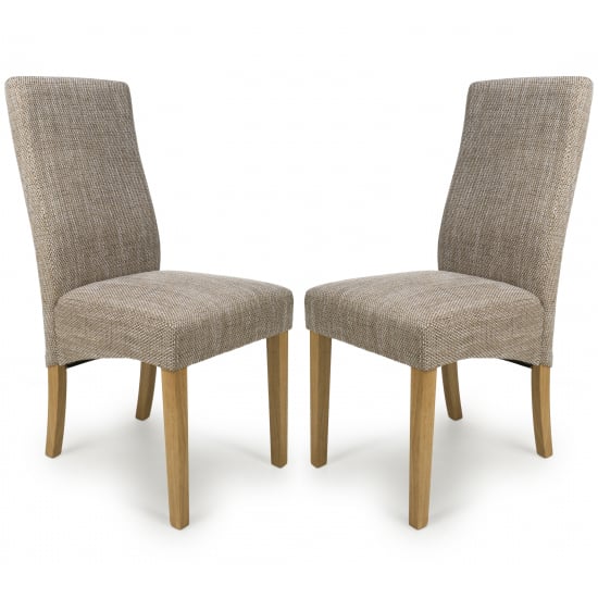 Basey Oatmeal Tweed Fabric Dining Chairs In Pair