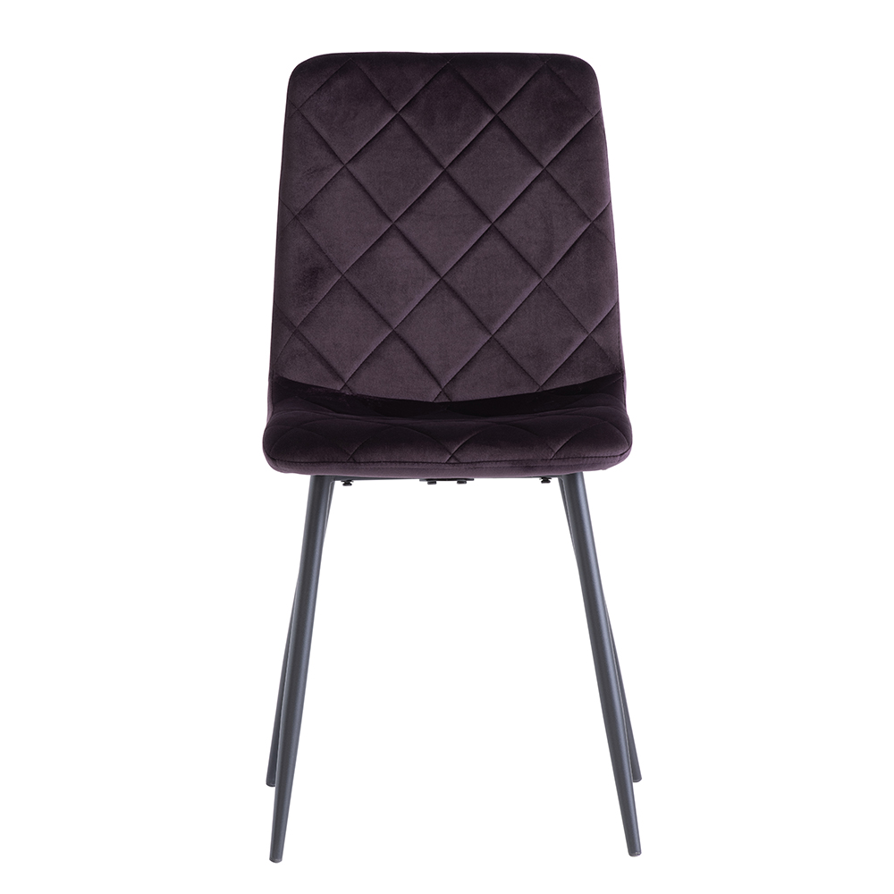 Basia Aubergine Velvet Dining Chairs with Black Metal Legs in Pair