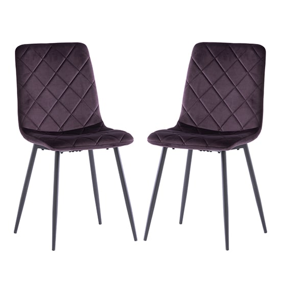 Basia Aubergine Velvet Fabric Dining Chairs In Pair_1