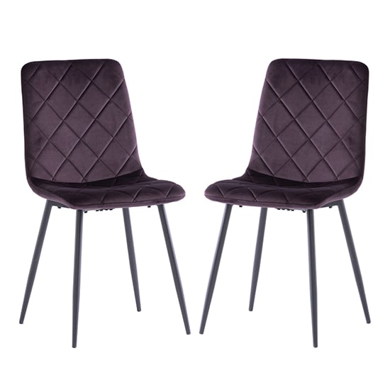 Product photograph of Basia Aubergine Velvet Fabric Dining Chairs In Pair from Furniture in Fashion