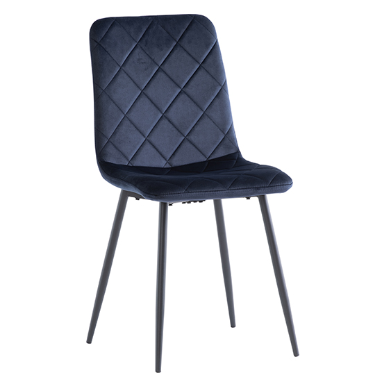 Basia Deep Blue Velvet Fabric Dining Chairs In Pair