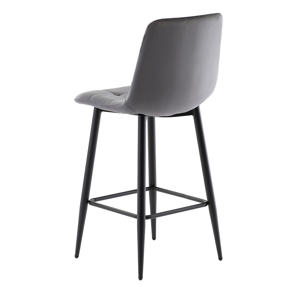 Basia Grey Velvet Counter Bar Stools with Black Metal Legs in Pair