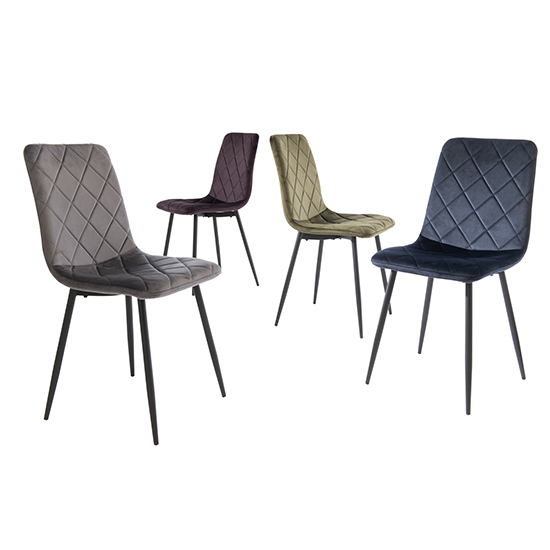Basia Grey Velvet Fabric Dining Chairs In Pair