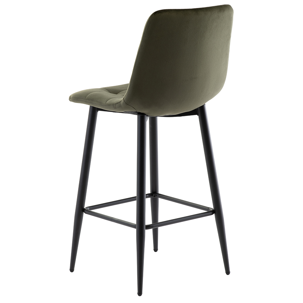 Basia Juniper Green Velvet Counter Bar Stools with Black Metal Legs in Pair