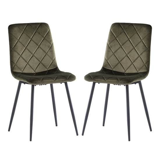 Basia Juniper Green Velvet Fabric Dining Chairs In Pair