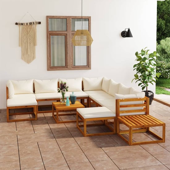 Product photograph of Basile Solid Wood 12 Piece Garden Lounge Set Cream Cushions from Furniture in Fashion