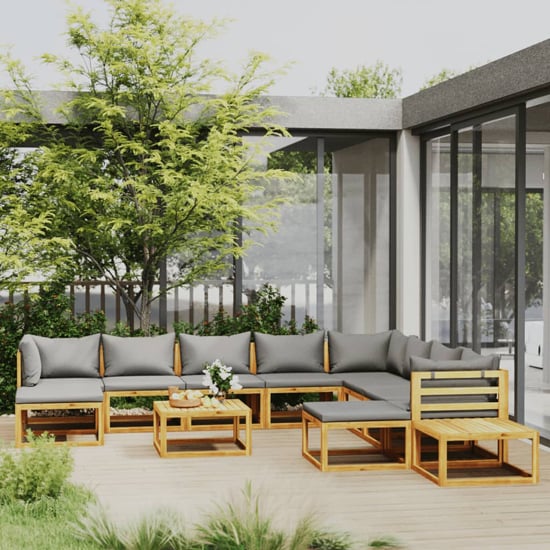 Read more about Basile solid wood 12 piece garden lounge set grey cushions