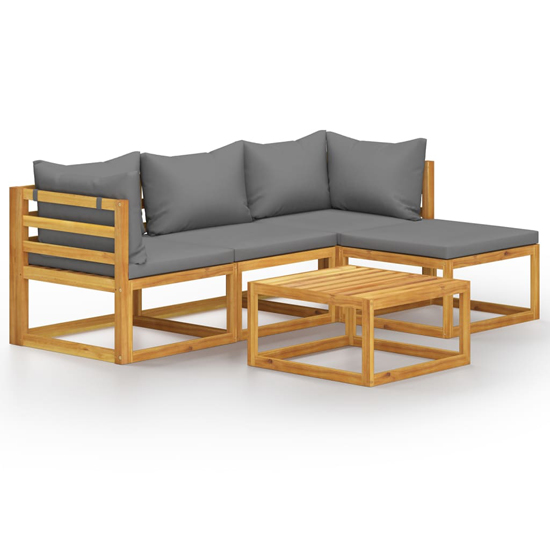 Basile Solid Wood 5 Piece Garden Lounge Set With Grey Cushions
