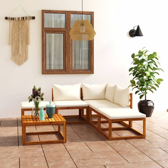 Product photograph of Basile Solid Wood 6 Piece Garden Lounge Set With Cream Cushions from Furniture in Fashion