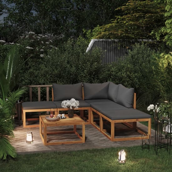 Read more about Basile solid wood 6 piece garden lounge set with grey cushions