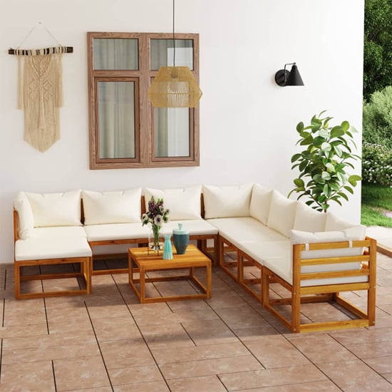 Product photograph of Basile Solid Wood 9 Piece Garden Lounge Set With Cream Cushions from Furniture in Fashion