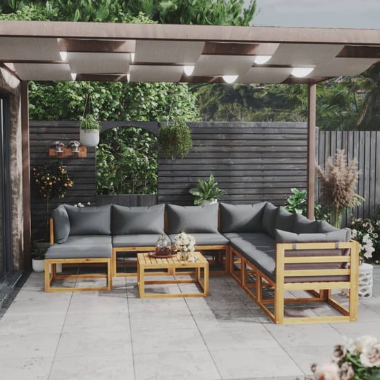 Read more about Basile solid wood 9 piece garden lounge set with grey cushions