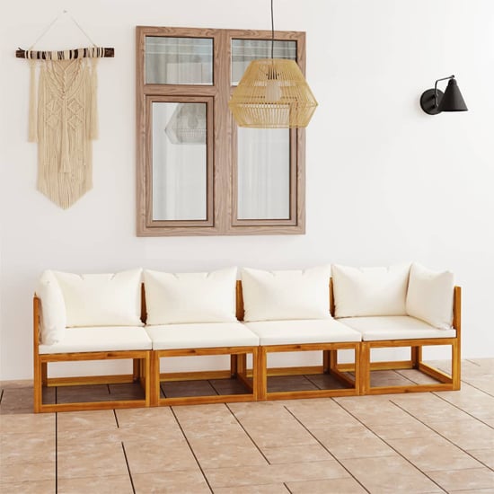 Product photograph of Basile Solid Wood Garden 4 Seater Sofa With Cream Cushions from Furniture in Fashion