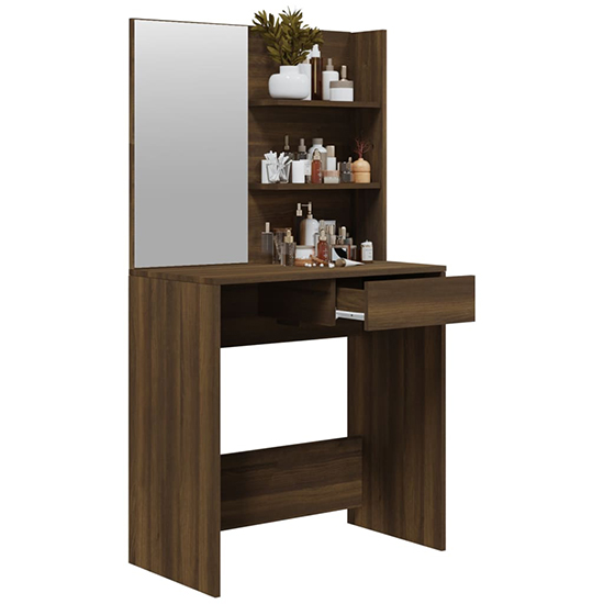 Basile Wooden Dressing Table With Mirror In Brown Oak