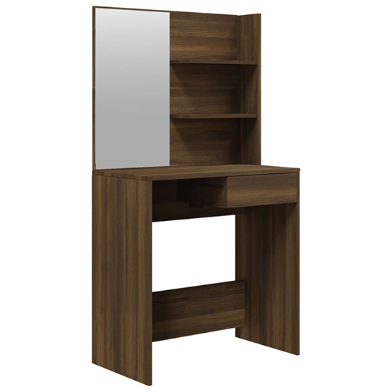 Basile Wooden Dressing Table With Mirror In Brown Oak