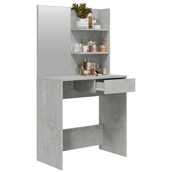 Basile Wooden Dressing Table With Mirror In Concrete Effect
