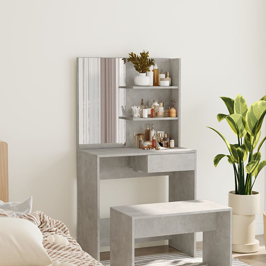 Basile Wooden Dressing Table With Mirror In Concrete Effect