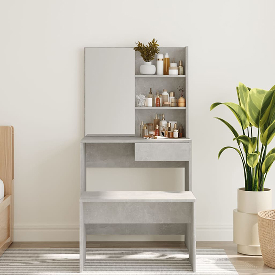Basile Wooden Dressing Table With Mirror In Concrete Effect