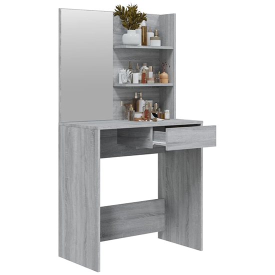 Basile Wooden Dressing Table With Mirror In Grey Sonoma Oak