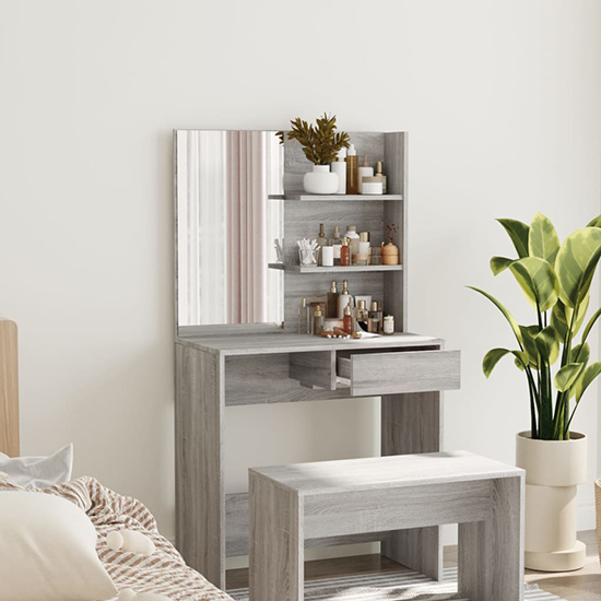 Basile Wooden Dressing Table With Mirror In Grey Sonoma Oak