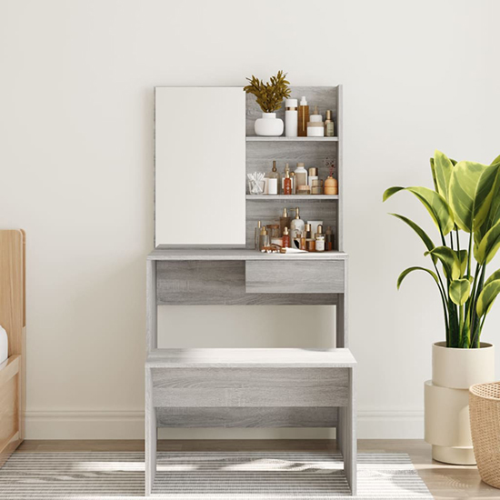 Basile Wooden Dressing Table With Mirror In Grey Sonoma Oak