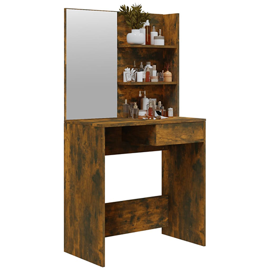 Read more about Basile wooden dressing table with mirror in smoked oak