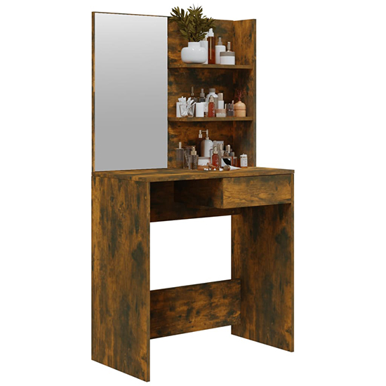 Product photograph of Basile Wooden Dressing Table With Mirror In Smoked Oak from Furniture in Fashion