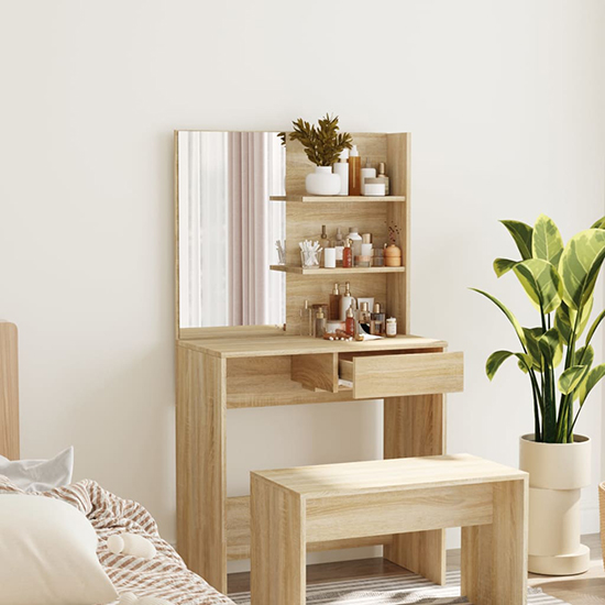 Basile Wooden Dressing Table With Mirror In Sonoma Oak