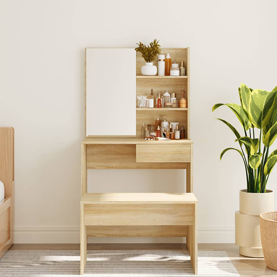 Basile Wooden Dressing Table With Mirror In Sonoma Oak
