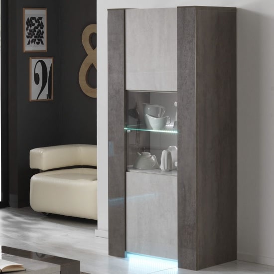 Basix Display Cabinet In Dark And White Marble Effect Gloss LED
