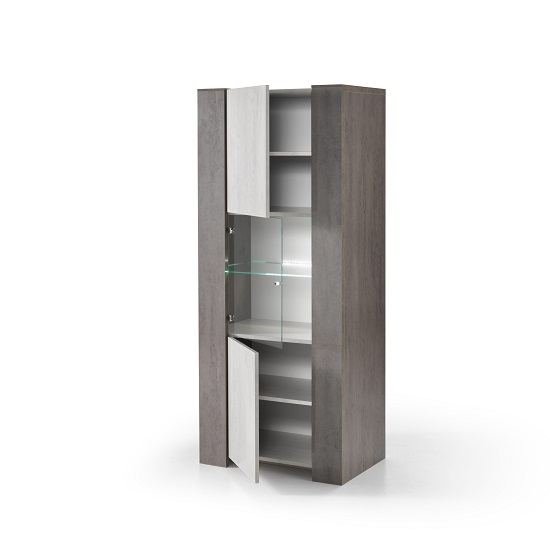 Basix Display Cabinet In Dark And White Marble Effect Gloss LED_3