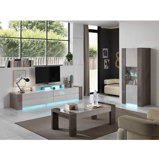 Basix Living Room Set In Dark White Marble Effect Gloss LED_2