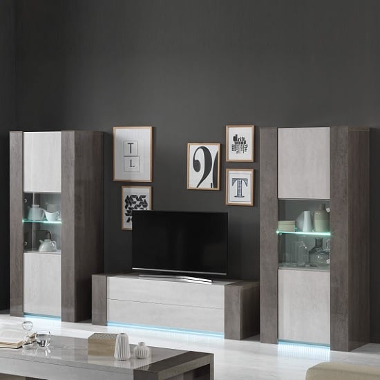 Read more about Basix living room set in dark white marble effect gloss led