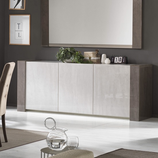 Read more about Basix sideboard in dark and white marble effect gloss and led