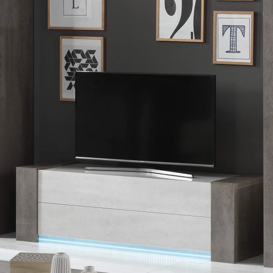 Read more about Basix tv stand in dark and white marble effect gloss with led