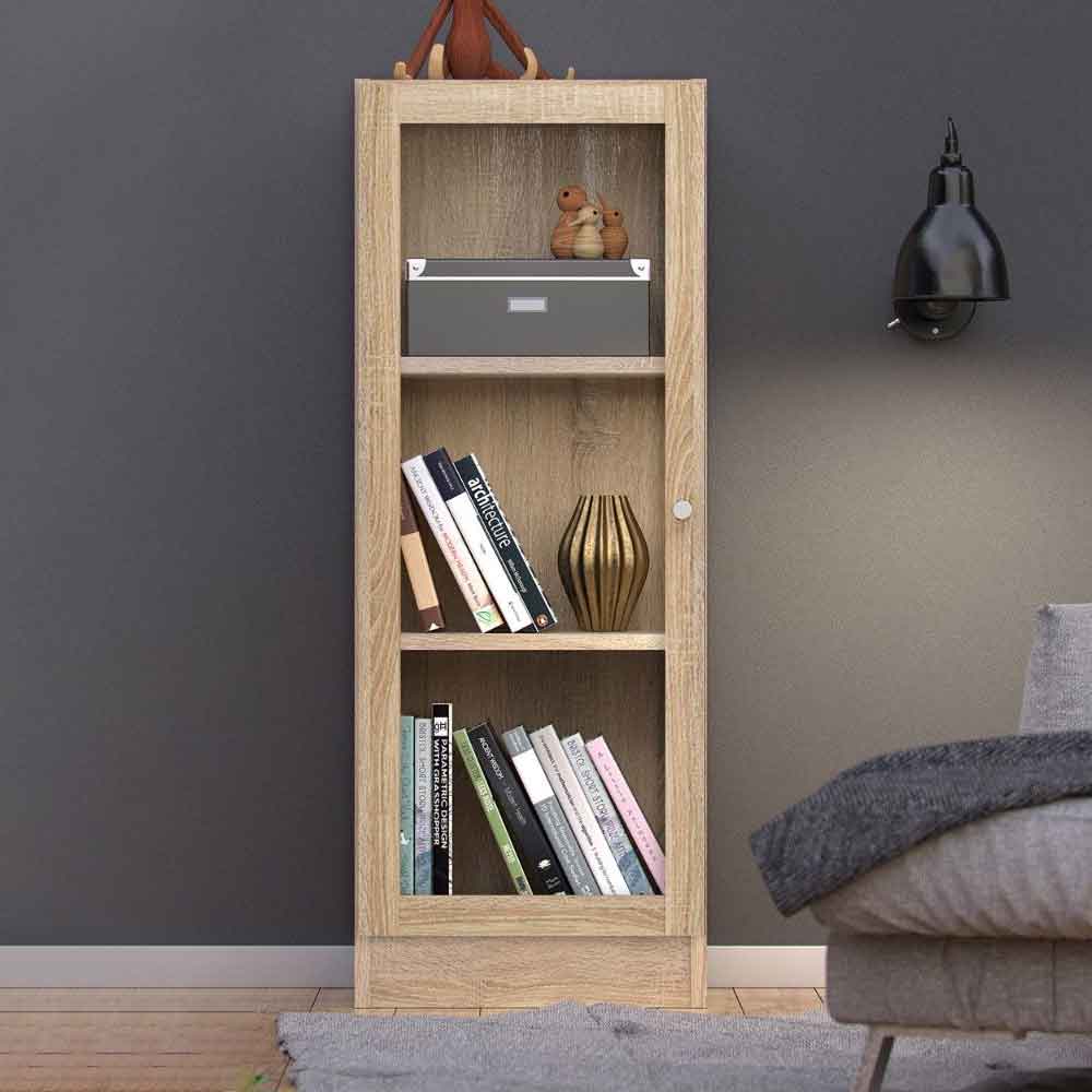 Baskon Low Narrow Wooden Display Cabinet with 1 Glass Door in Oak