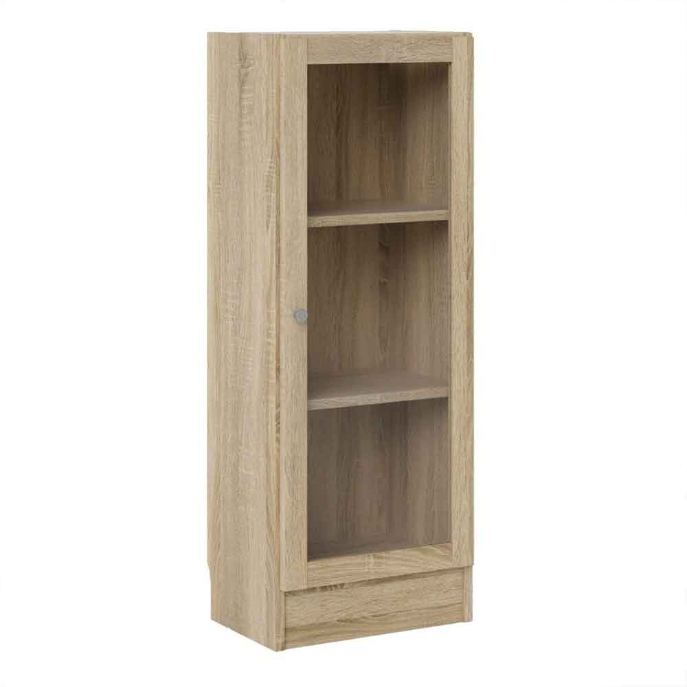 Baskon Low Narrow Wooden Display Cabinet with 1 Glass Door in Oak