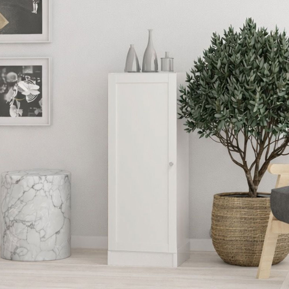 Baskon Low Narrow Wooden Storage Cabinet with 1 Door in White